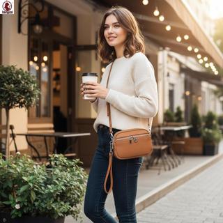 Túi đeo chéo Mini nữ có dây kéo đôi Ví đựng tiền xu dung tích lớn Ví da PU