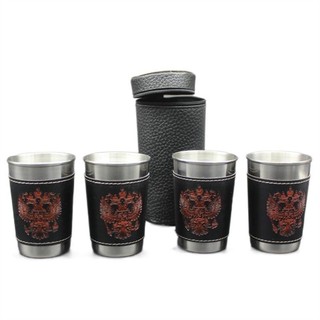 Bộ 4 cốc inox bọc da dung tích 70ml kèm bao da tiện lợi Cốc rượu inox،Nhẹ, bền, không vỡ، Cách nhiệt tốt