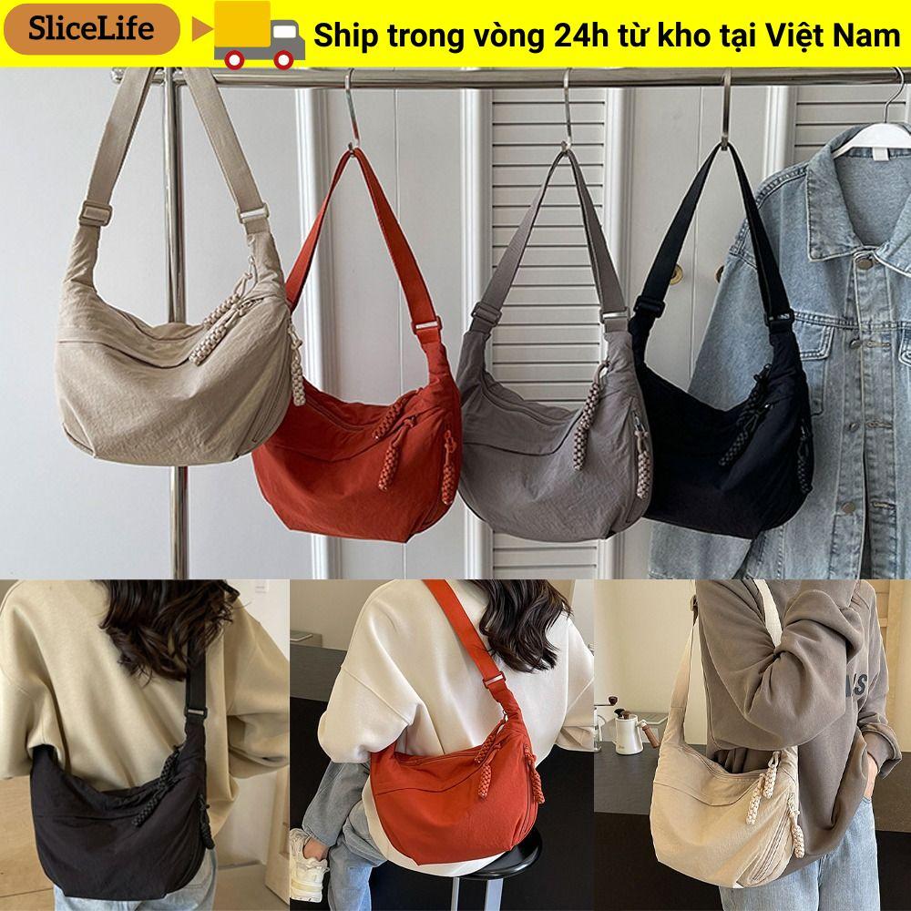 Túi đeo vai SLICELLIFE, Túi đeo chéo dung tích lớn bằng vải Canvas, Túi đựng bánh bao đơn giản màu trơn đơn giản Hàn Quốc dành cho nữ