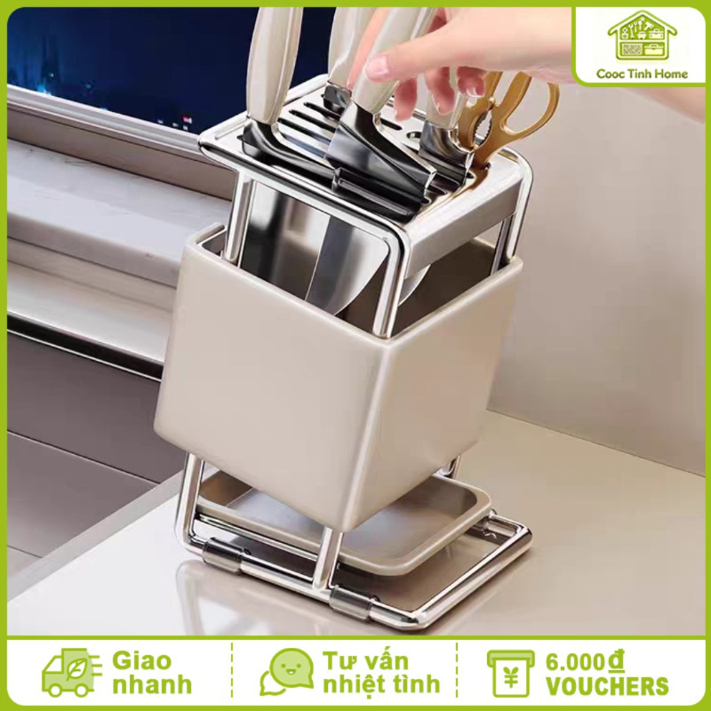 Giá Để Dao Thông Minh Bằng Thép Carbon - Gọn Nhẹ, Kèm Khay Hứng Nước, Lưu Trữ Dao Kéo Hiệu Quả, Gian Bếp Gọn Gàng