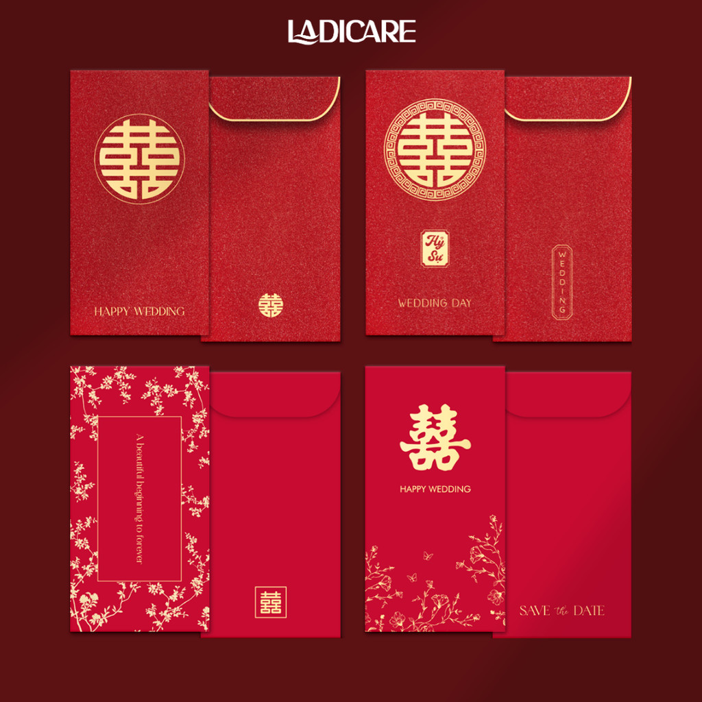 Bao lì xì đỏ mừng cưới, lì xì song hỷ, lì xì bê tráp, giấy ép kim nhũ cao cấp, mẫu mới nhất tết 2026