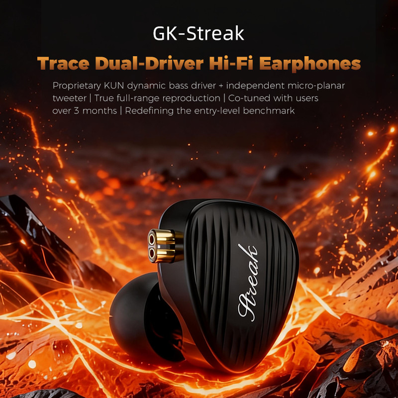 Màn hình trong tai GK-Streak Hi-Fi KUN Dynamic + Micro Planar Tai nghe điều khiển kép với cáp 2 chân GK-KUNTEN được nâng cấp