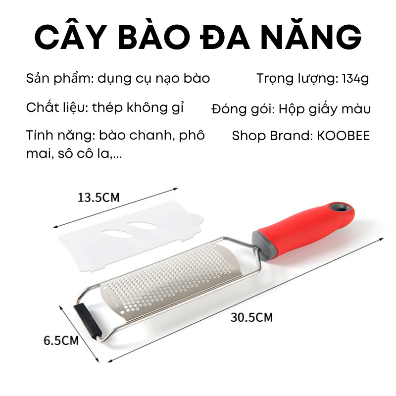 Dụng Cụ Bào Phô Mai, Chanh, Socola Đa Năng KOOBEE – Inox 304 Cao Cấp Chuyên Nghiệp - Bản Rộng 6.5cm | 341