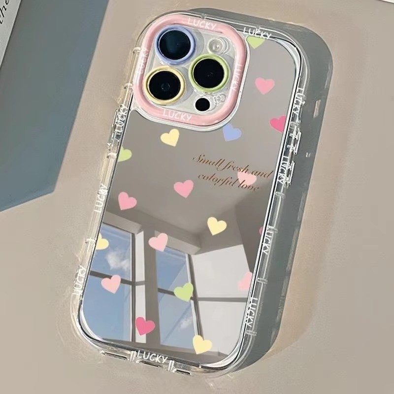 Đẹp Nhiều Màu Sắc Tình Yêu Họa Tiết Tiếng Anh Gương Ốp Lưng Điện Thoại iPhone 17 16 15 14 13 12 11 Pro Max 16E XR X XS 7 8 Plus Vỏ Chống Sốc