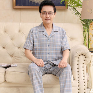 Bộ Đồ Ngủ Mùa Hè Phù Hợp Với Cotton Nam Tay Ngắn Mỏng Mùa Hè Người Trung Niên Và Người Cao Tuổi Mặc Ở Nhà