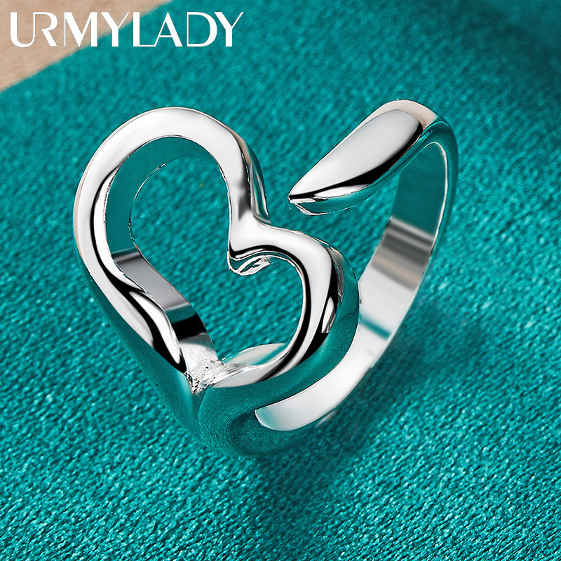 Nhẫn charm trái tim bạc 925 dành cho nữ, trang sức cưới và đính hôn thời trang