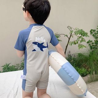 Đồ bơi liền thân cho bé trai - áo tắm tay ngắn nhanh khô họa tiết cá mập dễ thương đi biển