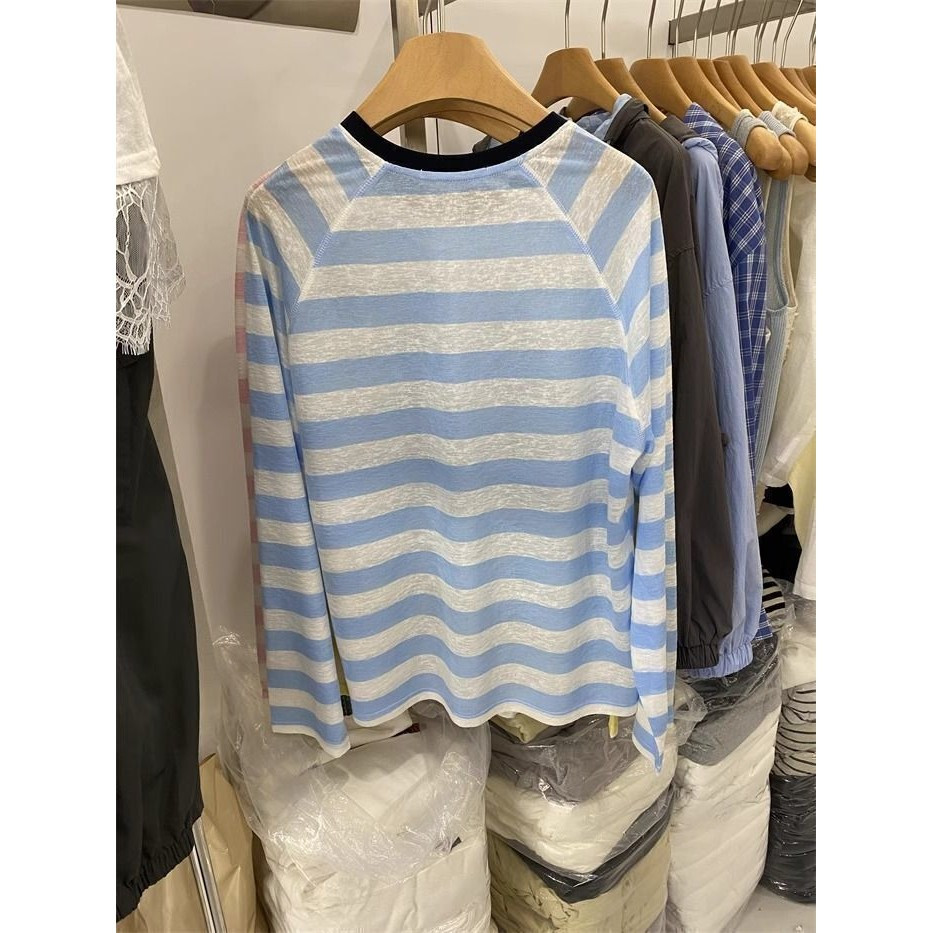 Milyfashion Áo Sơ Mi Form Rộng Cổ Chữ Nhật Tay Raglan Sọc Dài, Thích Hợp Mặc Cùng Quần Nữ