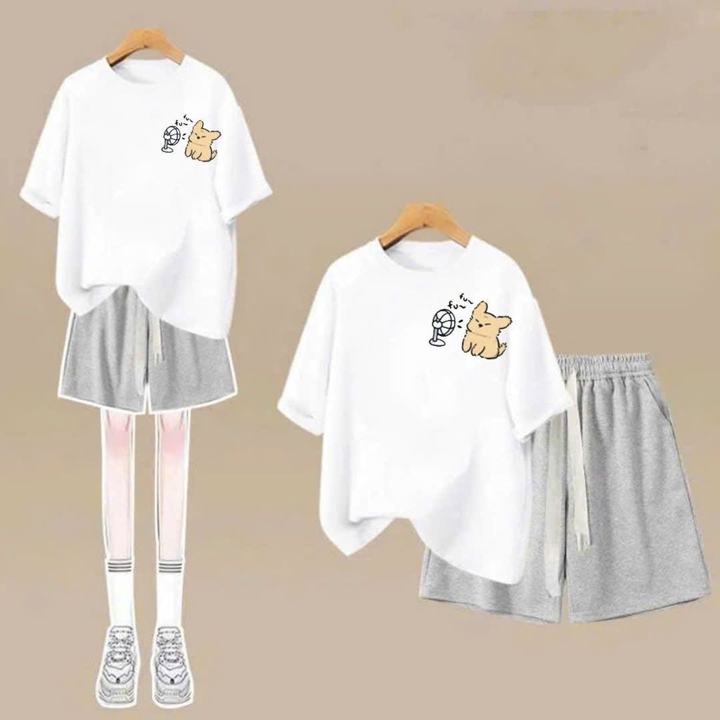 sét bộ quần đùi cộc dây to trơn xđậm+mix áo phông form rộng in fufu ng ự c-chang3158