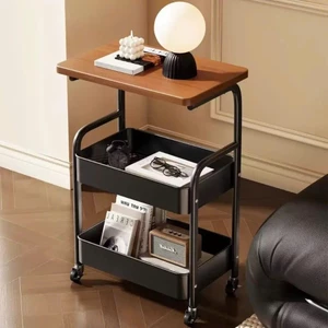 Kệ 3 Tầng MyHome Mặt Gỗ Có Bánh Xe Khung Kim Loại Chắc Chắn - Đựng Đồ Decor Phòng Khách, Phòng Ngủ, Đa Năng