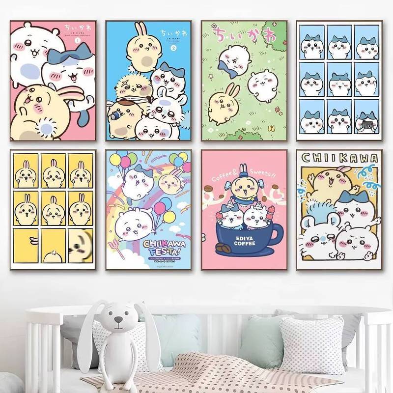Phổ Biến Nhân Vật Dễ Thương Chiikawa Phim Poster Canvas Tranh Nghệ Thuật Nhà Trang Trí Tường Canvas Poster