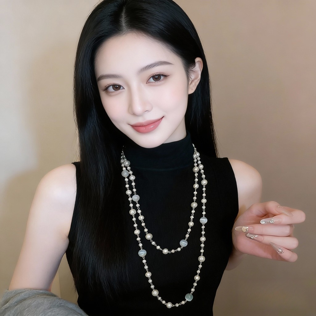 Vòng cổ ngọc trai thủy tinh & mắt mèo giả nhiều lớp sang trọng dành cho nữ: Chất liệu phối màu mềm, Trang sức thời trang nhẹ nhàng để giải trí và các dịp hàng ngày