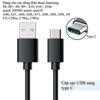 Dây sạc USB sang Type C dùng cho dòng Samsung S8, S9, S10, Note 8, Note 9, A60, A71, A80, C9,v..v.- lõi đồng nguyên chất
