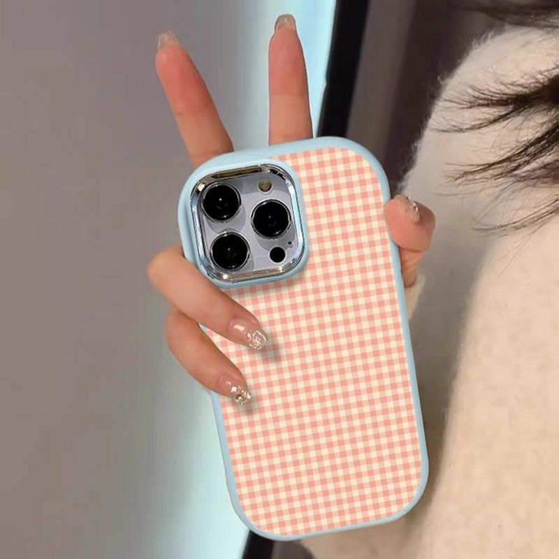 Lưới màu hồng đơn giản phù hợp với vỏ điện thoại 16/17, iPhone 13 có khung kim loại 7p/8p, các mẫu iPhone 14/15/11.