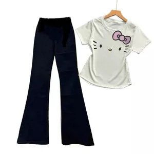 sét bộ quần ống loe dáng dài + mix áo thun CROPTOP dáng ngắn chất tăm lạnh siu xinh-quanao94