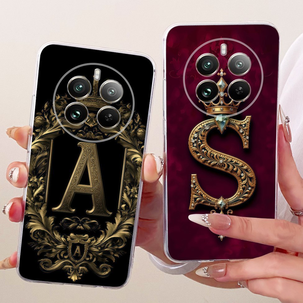 Dành Cho Realme RMX3867 Dành Cho Realme 12 Plus 5G Ốp Lưng Trong Suốt Sang Trọng Vương Miện A-Z Chữ 2D Họa Tiết Phẳng Mềm Ốp Lưng Điện Thoại Real me 12 Plus 5G