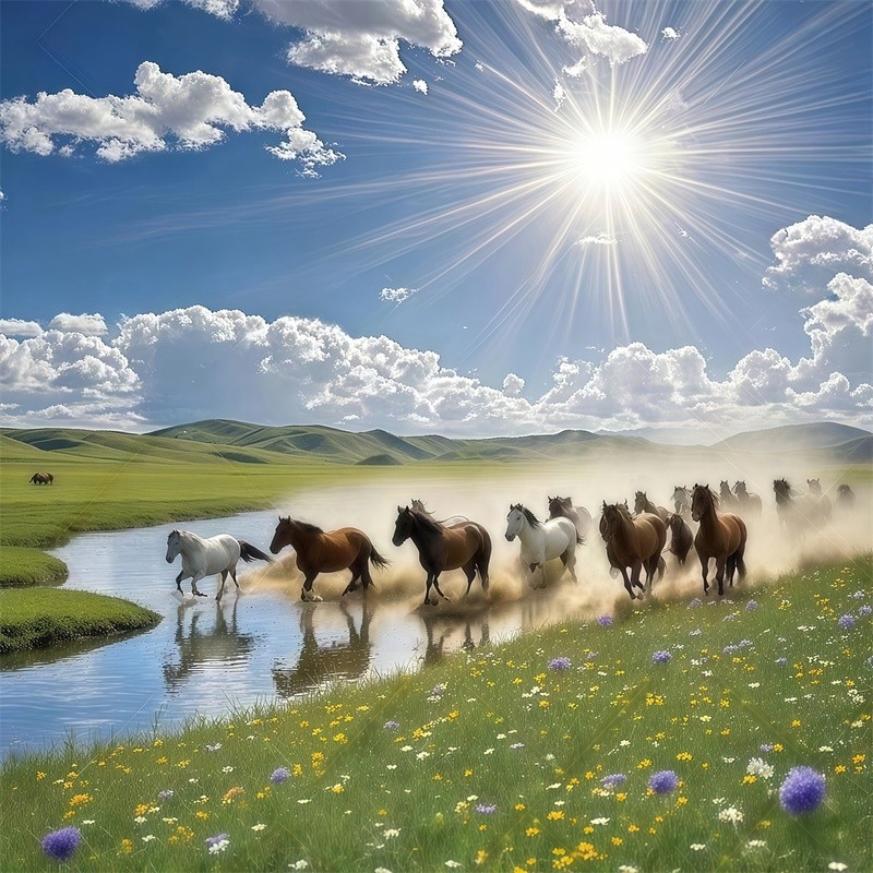Ngựa phi nước đại, tranh canvas trang trí thành công khi đến - trang trí phòng khách, phòng ngủ, nền sofa và tường văn phòng