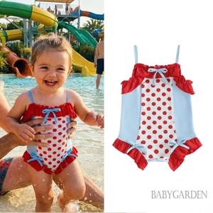 1-5 Tuổi Trẻ Em Bé Gái Đồ Bơi Thời Trang Chấm In Màu Sắc Tương Phản Xù Viền Trang Trí Nơ Bé Gái Đồ Bơi