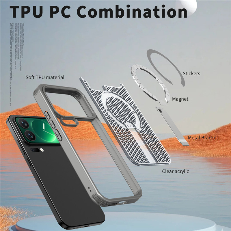 Ốp điện thoại lưới rỗng cho XIAOMI 17 Pro max Poco F8 F7 Ultra / Pro M8 C85 redmi K90 Pro max K80 Pro Vỏ bảo vệ từ tính tản nhiệt Giá đỡ kim loại vỏ chống rơi