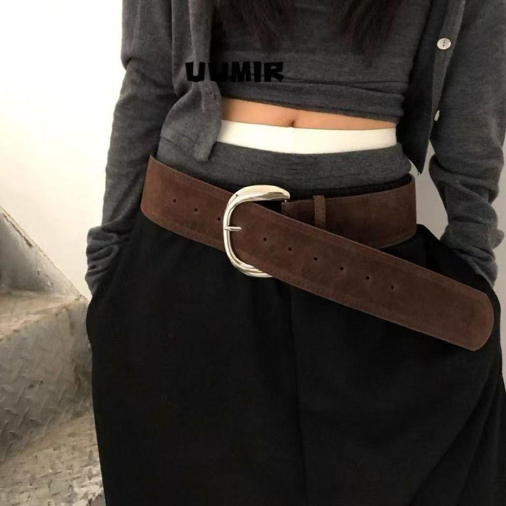 Thắt lưng da lộn rộng khóa pin retro sang trọng - Quà tặng độc đáo
