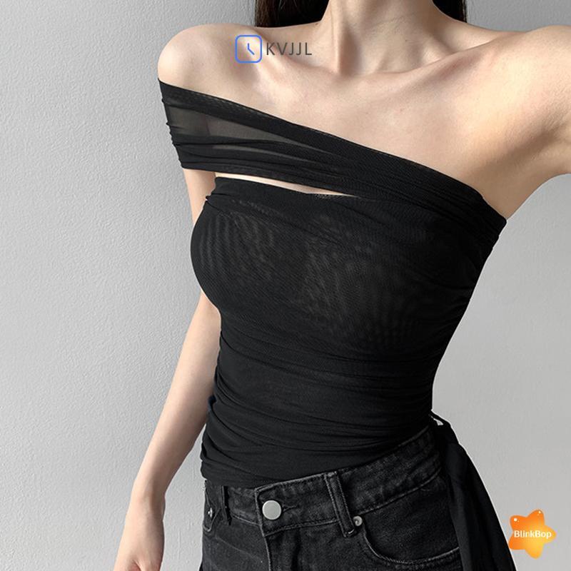 Áo thun gạc ren dây đeo vai phong cách nữ gợi cảm, thiết kế ngắn gọn phù hợp mùa hè
