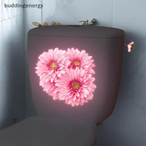 {BUDDI} Phòng tắm phát sáng Nhà vệ sinh Stier Đèn ngủ màu hồng Hoa cúc Vỏ bọc ghế vệ sinh Stier Tự dính Làm đẹp trang trí nội thất {buddingenergy}