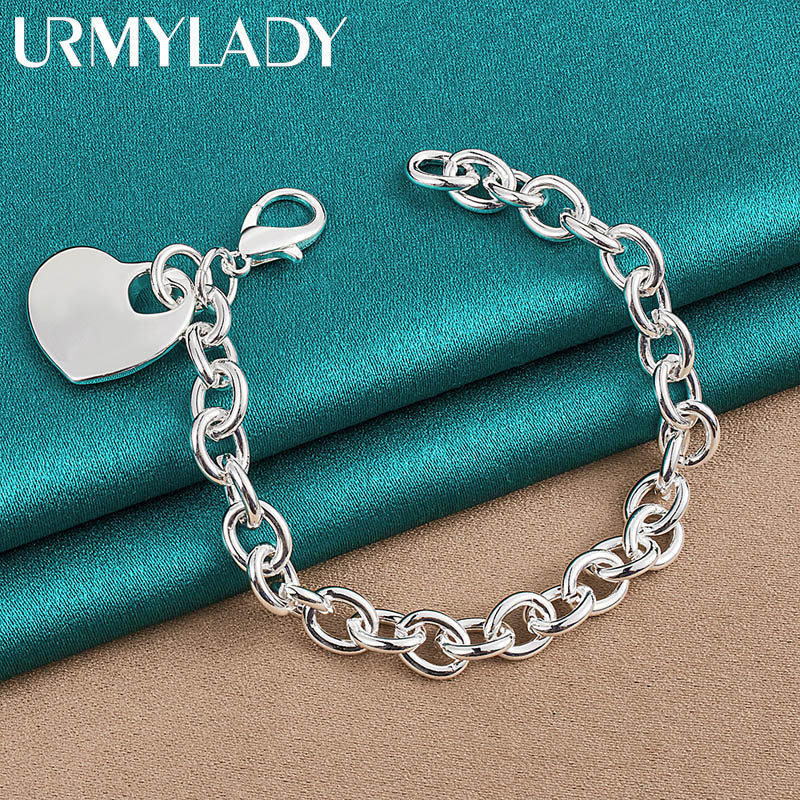 URMYLADY - Mặt dây chuyền và vòng tay bạc 925 hình trái tim, phù hợp cho đám cưới và trang sức thời trang nữ