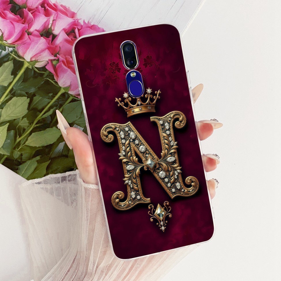 Ốp lưng Oppo F11 Trong suốt sang trọng Crown A-Z Letters Vỏ mềm sơn 2D Oppo CPH1913 CPH1911