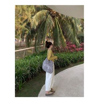 Mới phong cách Hàn Quốc công suất lớn đa năng sọc Tote Một Vai mở