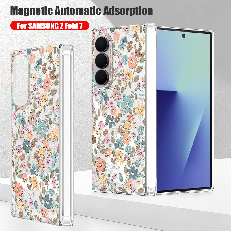 Ốp điện thoại trong suốt hấp phụ từ tính cho Samsung Galaxy Z Fold 7 6 5 Fold7 Fold6 Fold5 Vỏ chống sốc hoa sân vườn lãng mạn