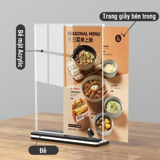 Bảng menu quán cà phê mica trong suốt – Kệ để bàn gọn nhẹ, trưng bày menu, bảng giá và QR code