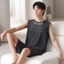 Ice Silk Ren Bộ Đồ Ngủ Nam Mỏng Cổ Tròn Áo Quần Short Thanh Niên Dáng Rộng Loungewear