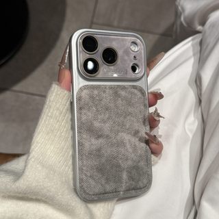 Phim Bảo Vệ Ống Kính Kính Thời Trang Màu Hồng Xám Denim Vải Ốp Lưng Điện Thoại iPhone 17Promax 17Pro 14 15 16 Pro Max Chống Sốc Nam Nữ Vỏ Di Động