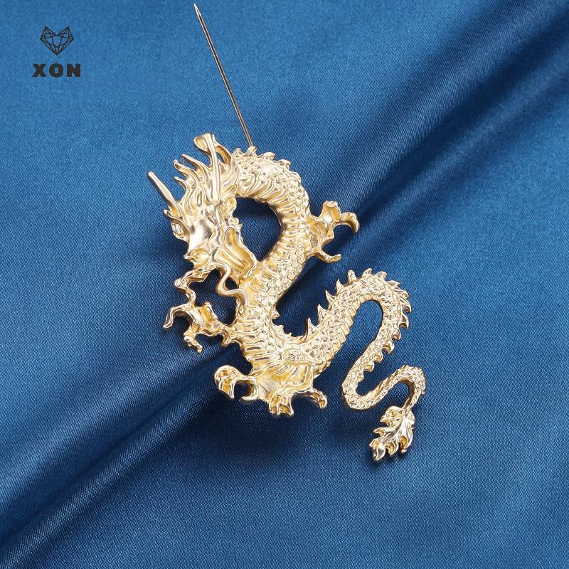 Trâm cài kim loại hình rồng cổ điển, phù hợp làm ve áo và corsage pin thời trang cho nam