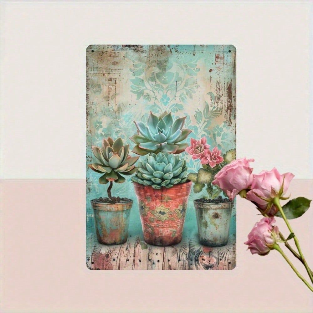 CIFbuy Mộc Mạc Vintage Cây mọng nước Kim Loại Trang Trí Tường Sắt Chống Thấm Nước Trong Nhà Treo Mảng Bám Nhà Tường Nghệ Thuật Trang Trí