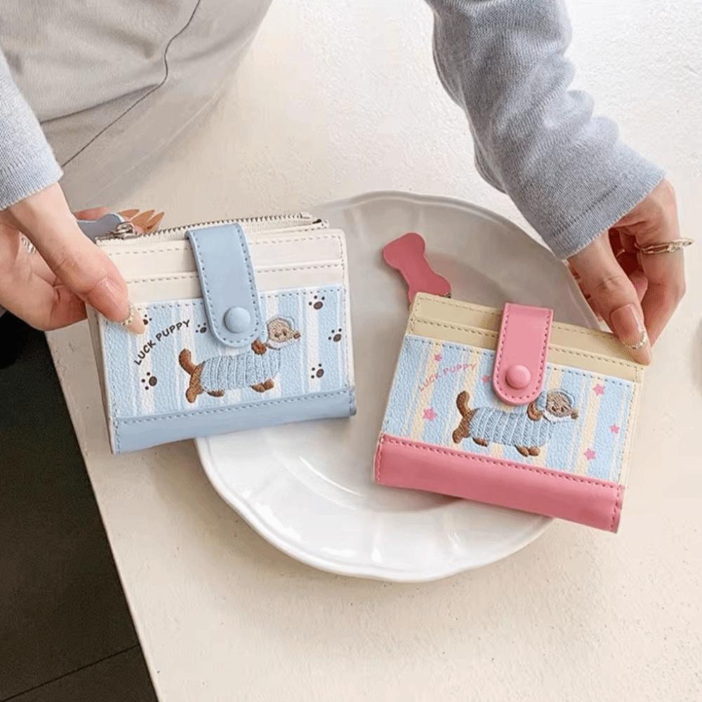 Ví Ngắn BAMBOOB, Ví Đựng Tiền Xu Dây Kéo Màu Dopamine, Ins Hoạt Hình Chó Dachshund In Túi Đựng Thẻ PU Nữ Cô Gái