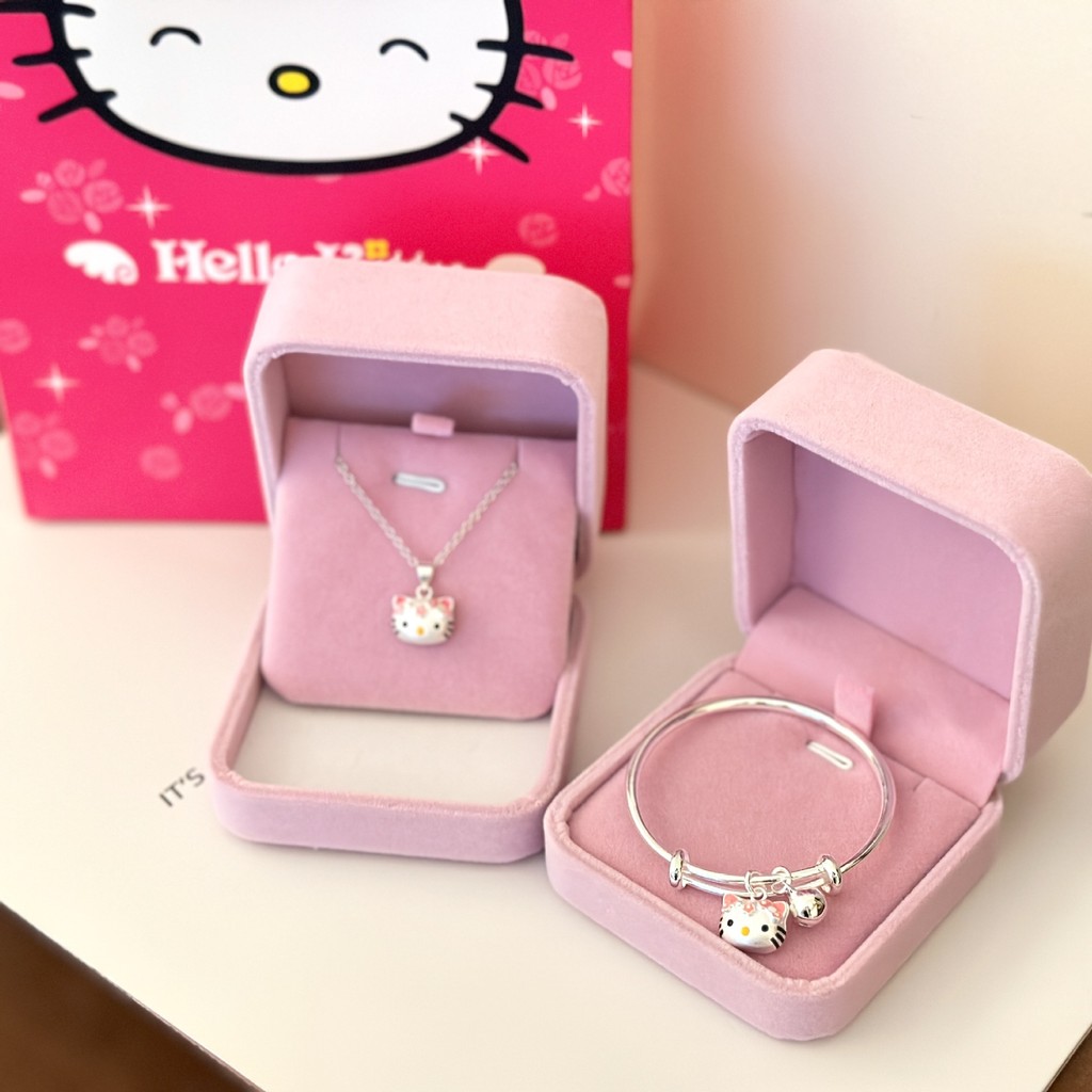 Quà Tặng Sinh Nhật Vượt Qua Vòng Tay Bạc Nữ Ngọt Ngào Dễ Thương hello Kitty Mặt Dây Chuyền Vòng Cổ Bé Lớn Kid Bạc Bộ Trang Sức Quà Tặng