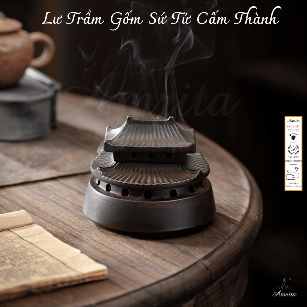 [Amrita] Lư  Trầm  Gốm  Sứ  Tử  Cấm  Thành - CXNP188
