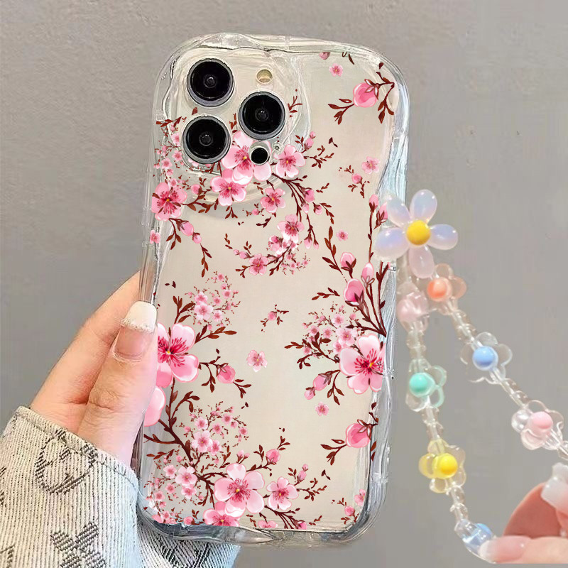 Ốp Điện Thoại Họa Tiết Hoa Cúc Cho IPhone 14 13 Plus 12 Pro Max Mini X XS XR 7 8 Ốp Lưng Mềm Có Dây Đeo Cổ Tay Dây Xích Silicon
