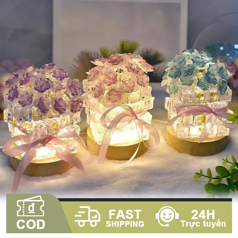 Quà tặng HOT Đèn hoa hồng vĩnh cửu quà handmade tặng người yêu, set làm quà cute handmade dễ thương