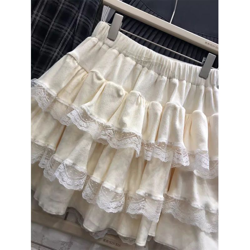 Hàn Quốc Ren Phồng Váy Nữ Xuân Thu Phong Cách Mới Cao Cấp Thắt Lưng Lót Bánh Váy Chữ A Váy