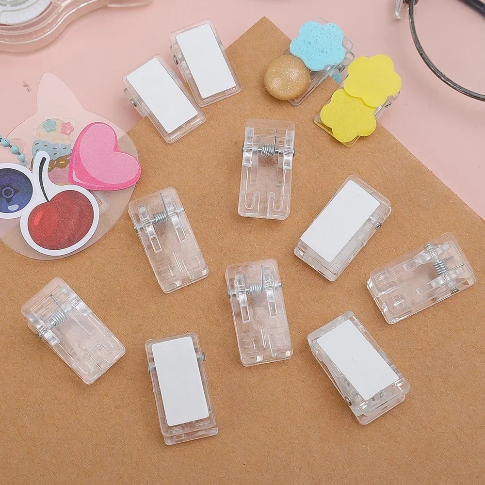10 Chiếc Mini Trong Suốt Acrylic Kẹp Tự Dính Kẹp Nhựa Tài Liệu Kẹp Giấy Văn Phòng Trường Học Phụ Kiện