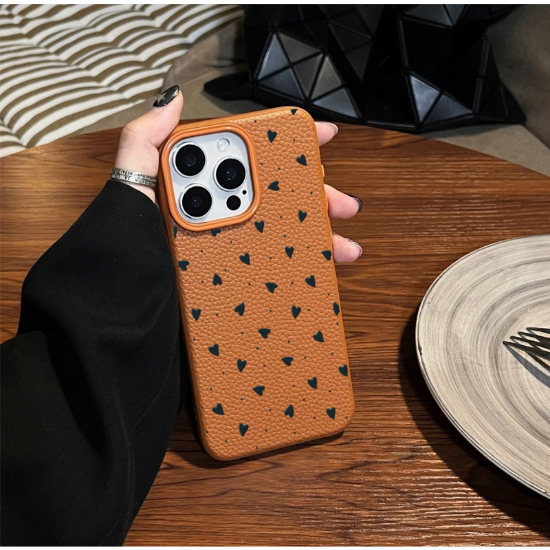 Ốp Lưng Cho iPhone 14 Plus 13 12 Pro Max Little Love Heart Da PU Sang Trọng Mềm Matte Cover