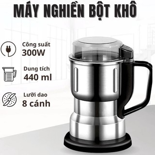 Máy xay hạt khô, xay bột, gia vị cà phê đa năng,công suất 300w,6 lưỡi dao cực bén, chất liệu cối inox (hàng tốt)