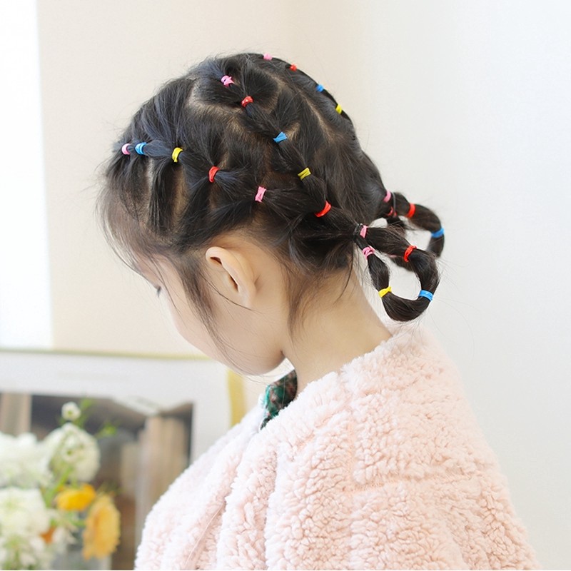 Sét 1000 Dây Thun Buộc Tóc Nhiều Màu Sắc Co Giãn Sử Dụng Một Lần Cho Bé
