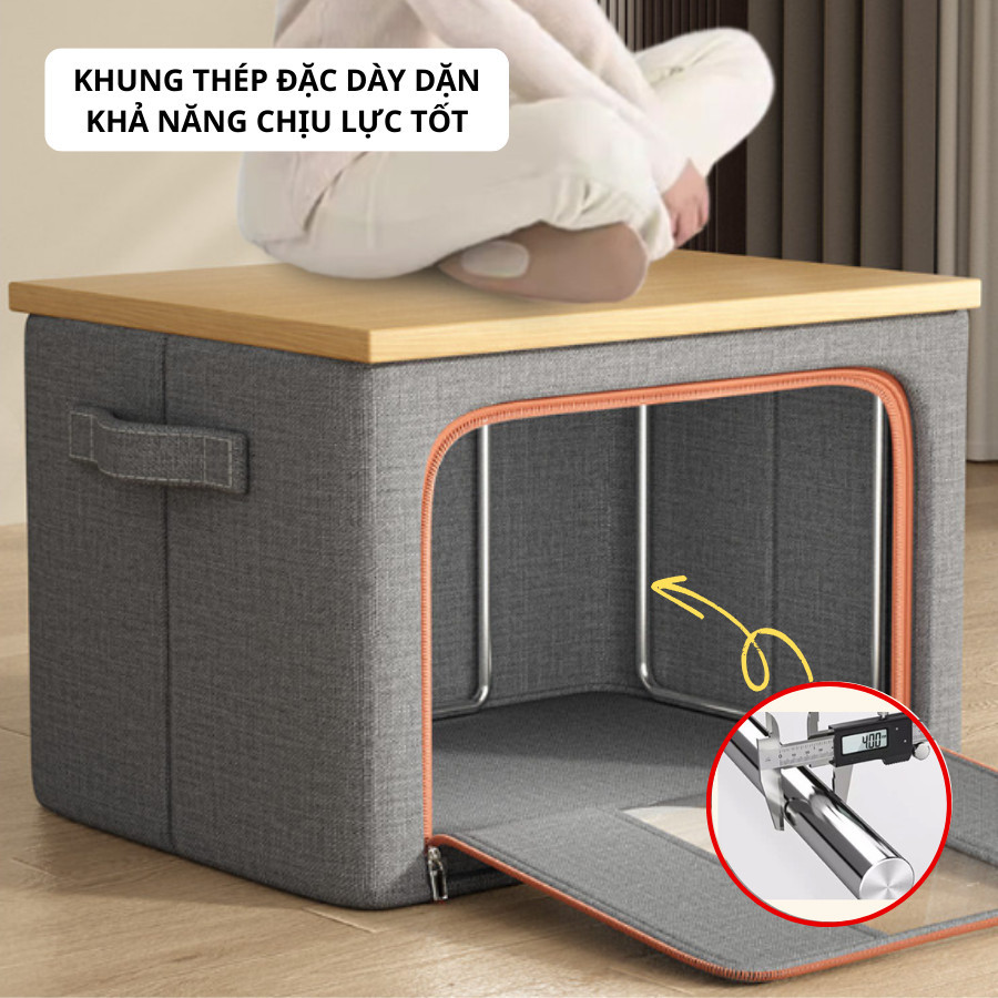 Hộp Vải Đựng Quần Áo Kích Thước Lớn ENODA HOME, Hộp Vải Lưu Trữ Quần Áo Cao Cấp Khung Thép Dày Dặn HV144
