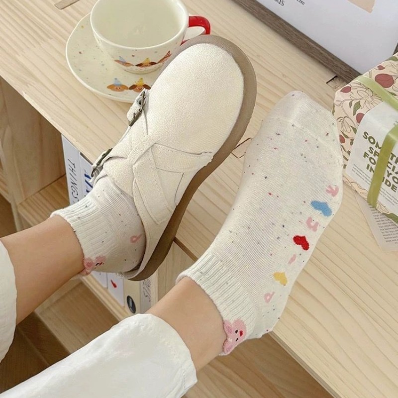 Tất Nữ Xuân Hè Cotton  Chấm Sợi Thỏ Nhỏ Nguyên Chất Tất Dễ Thương Ống Ngắn Nông Miệng