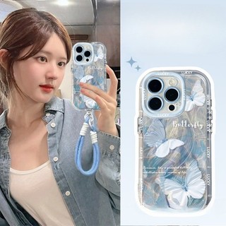 DànhCho IPhone 17 16 15 14 13 12 11 ProMax XR XS Max 7 8 Plus Màu xanh bướm lông sợi Puff trường hợp điện thoại mềm
