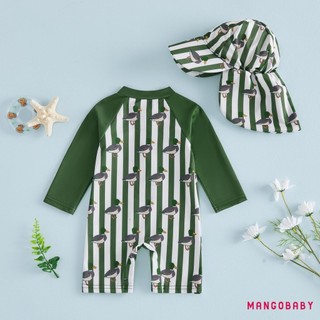MG-Baby Bé Trai Đồ Bơi Dài Tay In Hình Động Vật Rash Guard Áo liền quần Có Mũ Đồ Bơi Mùa Hè