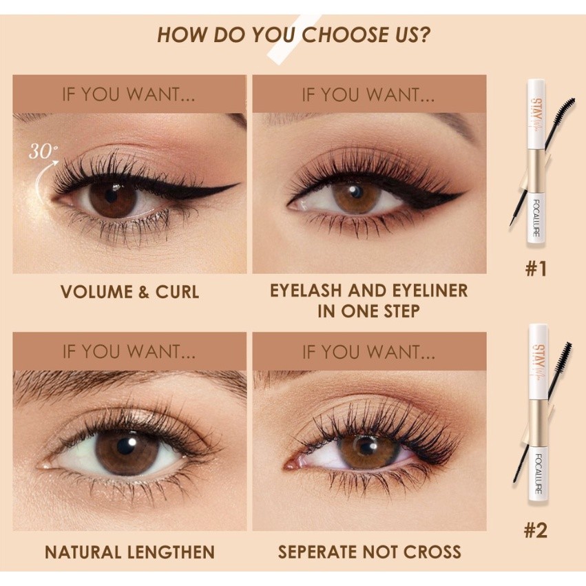 Mascara Kiêm Bút Kẻ Mắt / Chuốt Mi Dạng Sợi FOCALLURE FA160 2 Trong 1 Chống Thấm Nước Lâu Trôi 28g